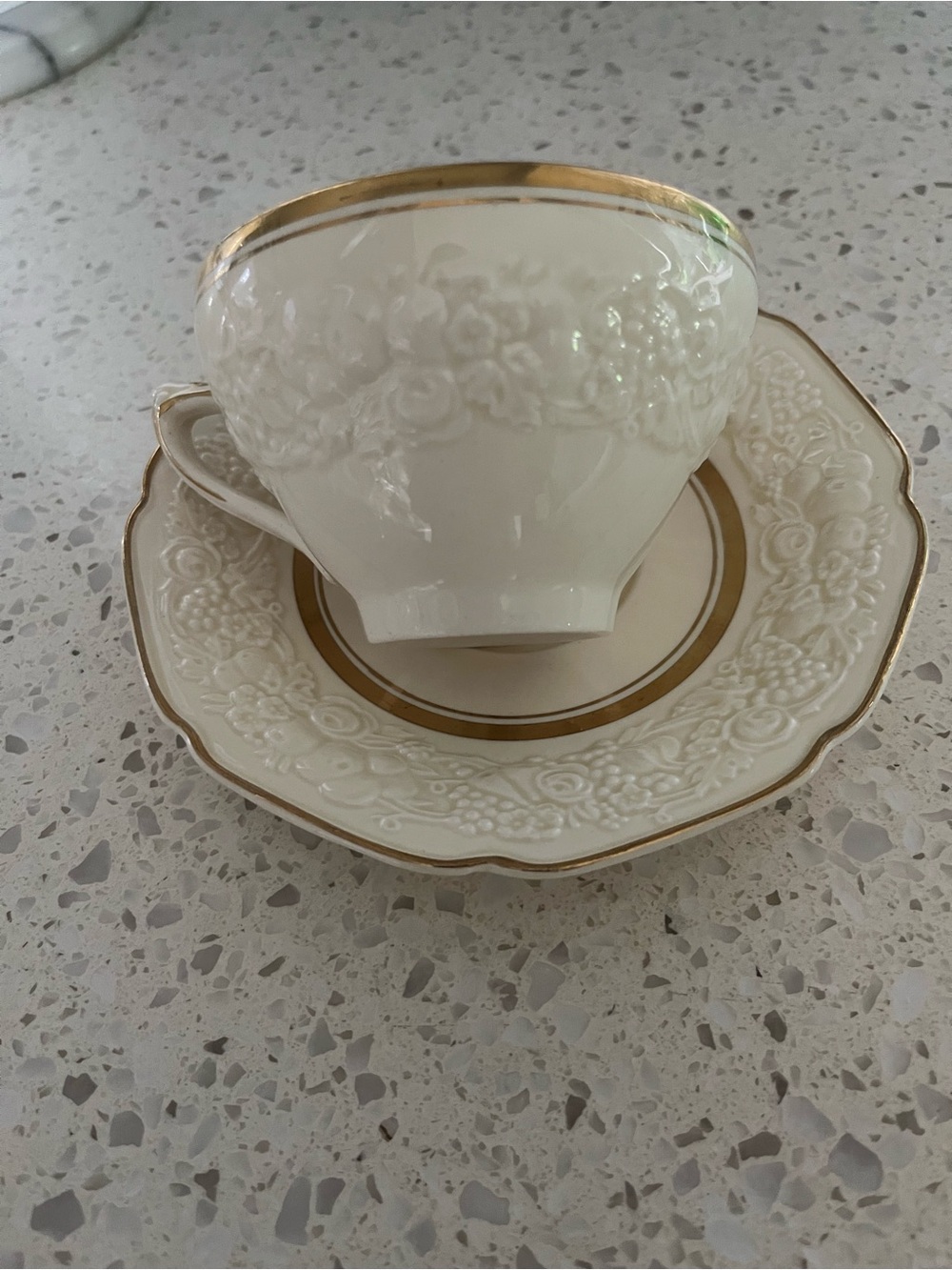 Vintage Classic Ivory and Gold Porcelain Teacup & Saucer